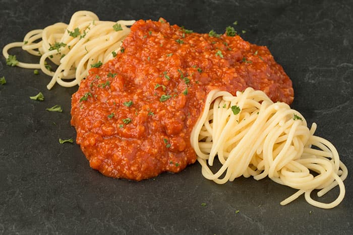 Spaghetti  bereid met kippengehakt